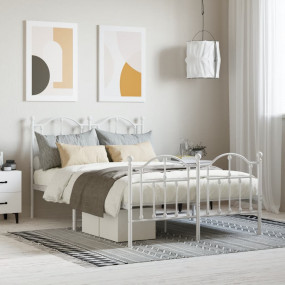 Bed Frame White Powder-Coated Steel Small Double Bed Fr...