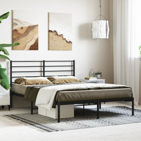 Bed Frame Black Steel Full Bed Frame Rectangular Tradit...
