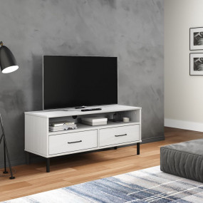 TV Cabinet White Solid pine wood, Metal Medium TV Cabin...