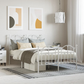 Bed Frame White Powder-Coated Steel Full Bed Frame Rect...