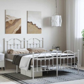 Bed Frame White Powder-Coated Steel Double Bed Frame