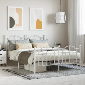 Bed Frame White Powder-Coated Steel Double Bed Frame