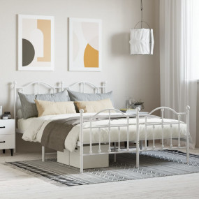Bed Frame White Powder-Coated Steel Double Bed Frame