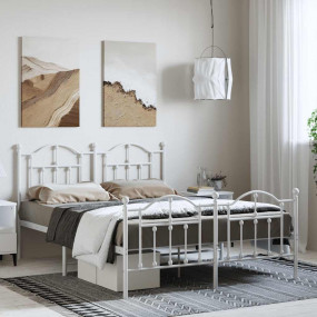 Bed Frame White Powder-Coated Steel King Size Bed Frame