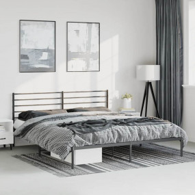 Bed Frame Black Powder-Coated Steel Full Bed Frame Rect...