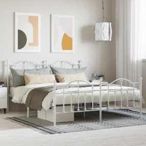 Bed Frame White Powder-Coated Steel Double Bed Frame