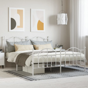 Bed Frame White Powder-coated steel Full Bed Frame Rect...