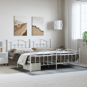 Bed Frame White Powder-Coated Steel Full Bed Frame Rect...
