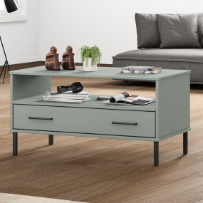 Coffee Table Grey Solid pine wood Medium Storage Coffee...