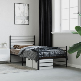 Bed Frame Black Powder-Coated Steel Twin Bed Frame Rect...