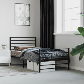 Bed Frame Black Powder-Coated Steel Twin Bed Frame Rect...
