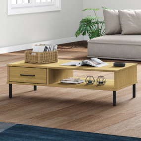 Coffee Table Brown Solid pine wood, metal 39.4 x 21.7 x...
