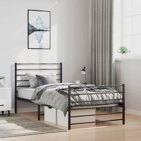 Bed Frame Black Powder-Coated Steel Twin Bed Frame Rect...