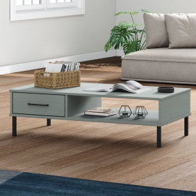 Coffee Table Grey Solid pine wood, Metal Low Coffee Tab...