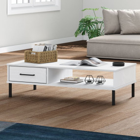 Coffee Table White Solid pine wood 39.4 x 21.7 x 11.4 i...