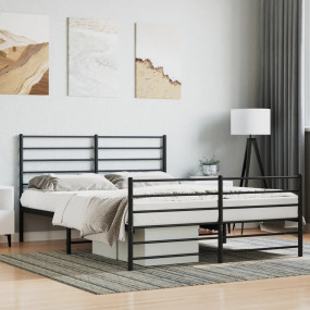 Bed Frame Black Powder-Coated Steel Full Bed Frame Rect...