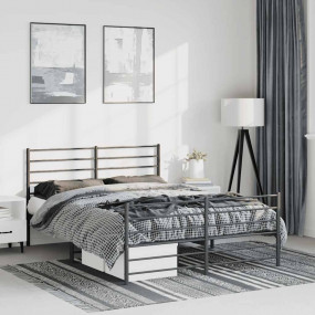 Bed Frame Black Powder-Coated Steel Double Bed Frame
