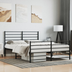 Bed Frame Black Powder-Coated Steel Full Bed Frame Rect...