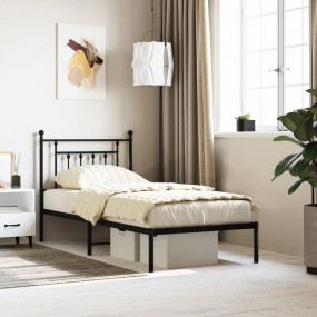 Bed Frame Black Powder-Coated Steel Single Industrial B...