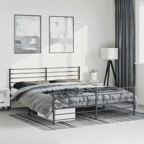 Bed Frame Black Powder-Coated Steel Double Bed Frame