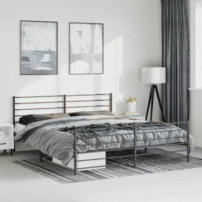 Bed Frame Black Powder-Coated Steel 76x80 in Bed Frame