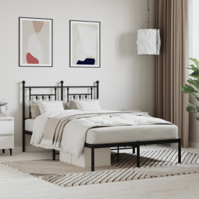 Bed Frame Black Powder-Coated Steel Full Bed Frame Rect...