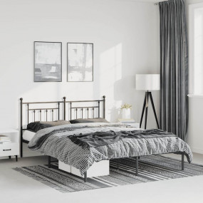 Bed Frame Black Powder-Coated Steel 53.1 x 74.8 in Bed ...
