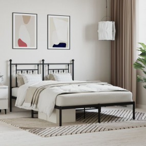 Bed Frame Black Steel 55.1 x 74.8 in Bed Frame Rectangu...