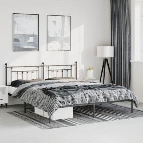 Bed Frame Black Powder-Coated Steel Full Bed Frame Rect...