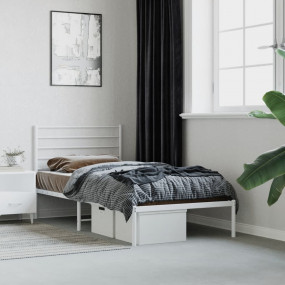 Bed Frame White Powder-Coated Steel Small Single Bed Fr...