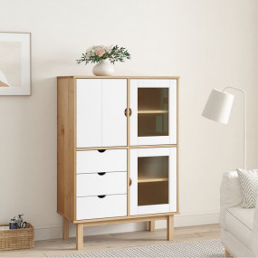 Highboard Brown and White Solid pine wood 33.5 x 16.9 x...