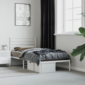 Bed Frame White Powder-Coated Steel Single Bed Frame