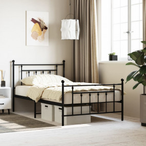 Bed Frame Black Powder-Coated Steel Twin Bed Frame Rect...