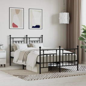 Bed Frame Black Powder-Coated Steel Small Double Metal ...