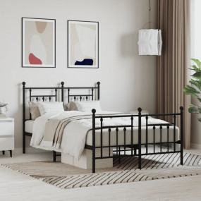 Bed Frame Black Powder-Coated Steel Double Durable Bed ...