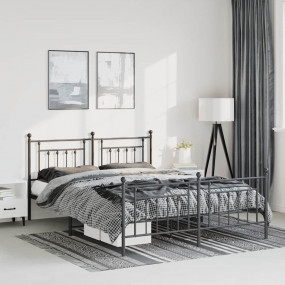 Bed Frame Black Powder-Coated Steel Full Bed Frame Rect...