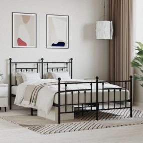 Bed Frame Black Steel Full Bed Frame Rectangular Indust...