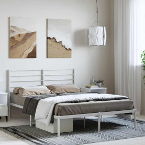 Bed Frame White Powder-Coated Steel King Size Bed Frame