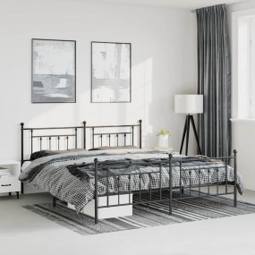 Bed Frame Black Steel Full Bed Frame Rectangular Indust...