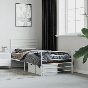 Bed Frame White Powder-Coated Steel Small Single Metal ...