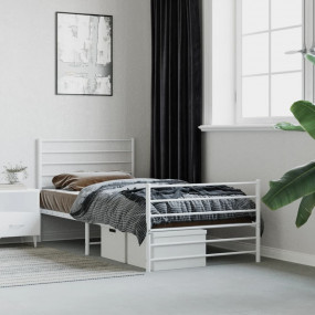 Bed Frame White Steel 35.4 x 74.8 in, Single Bed Frame