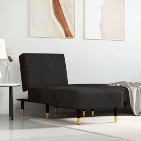 Chaise Lounge Black Velvet, Plywood, Metal Standard