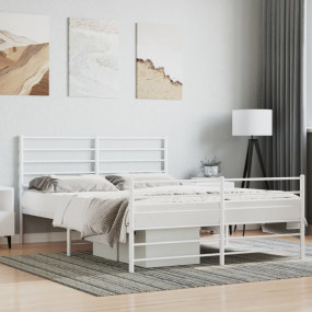 Bed Frame White Powder-Coated Steel Double Bed Frame