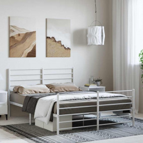 Bed Frame White Powder-Coated Steel Full Bed Frame Rect...