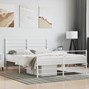 Bed Frame White Powder-Coated Steel Full Bed Frame Rect...