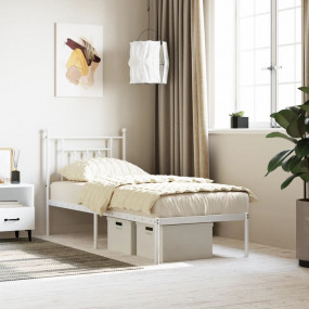 Bed Frame White Powder-Coated Steel Small Single Bed Fr...