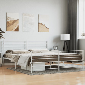 Bed Frame White Powder-Coated Steel Super King Bed Fram...