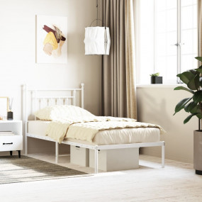 Bed Frame White Powder-Coated Steel Twin Bed Frame Rect...