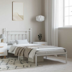 Bed Frame White Powder-Coated Steel Twin Bed Frame Rect...