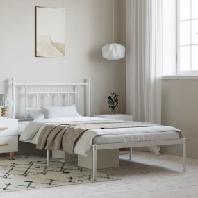 Bed Frame White Powder-Coated Steel Single Bed Frame